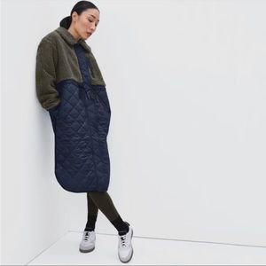 EVERLANE • Quilted Teddy Coat (Two-Tone Fleece & Puffer) • Olive & Navy